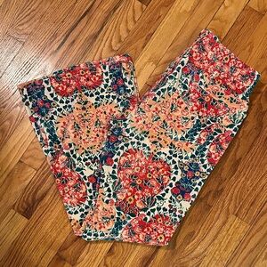 Free People Floral Boot Cut Pants - Red and Blue